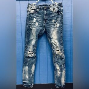 Smoke Rise Denim & Co. Blue Washed Ripped Stretchy Fit Jeans size 32 x 32